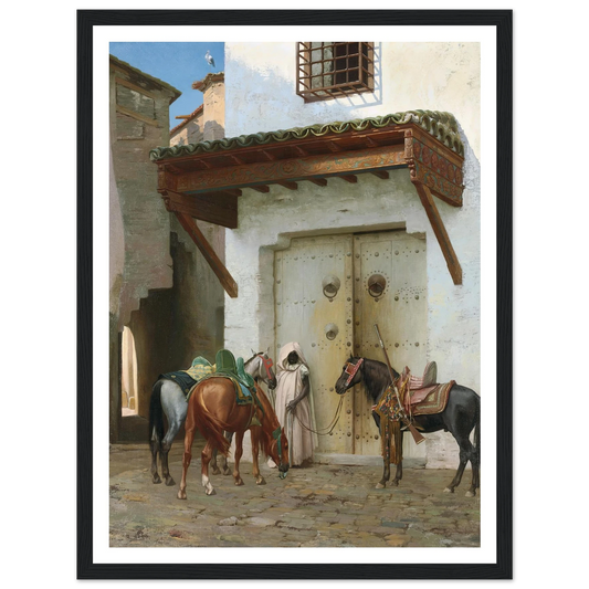Chevaux tenus par un esclave (La Halte) (1875) Art Print | Jean Leon Gerome - Framed Poster - 30x40 cm / 12x16″ - Black frame