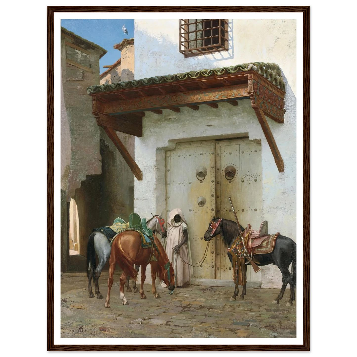 Chevaux tenus par un esclave (La Halte) (1875) Art Print | Jean Leon Gerome - Framed Poster - 30x40 cm / 12x16″ - Black frame