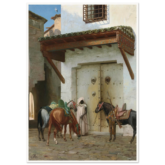Chevaux tenus par un esclave (La Halte) (1875) Art Print | Jean Leon Gerome - Framed Poster - 30x40 cm / 12x16″ - Black frame