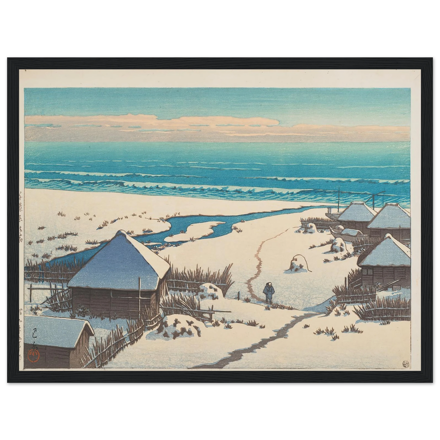 Chiba ken Onjuku (Onjuku, Chiba Prefecture) (1950) Art Print | Kawase Hasui - Framed Poster - 30x40 cm / 12x16″ - Black frame