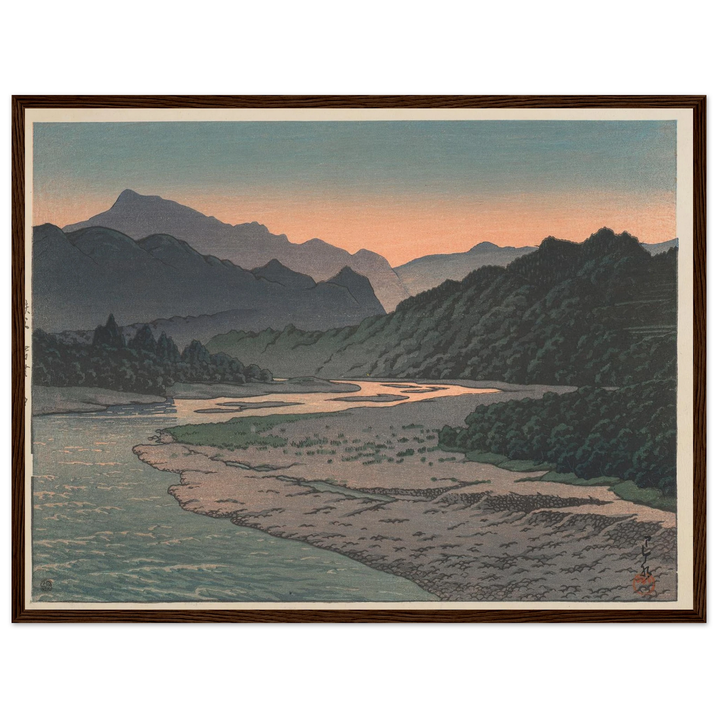 Chichibu Minano no yu (Evening at Minano, Chichibu) (1946) Art Print | Kawase Hasui - Framed Poster - 30x40 cm / 12x16″ - Black frame