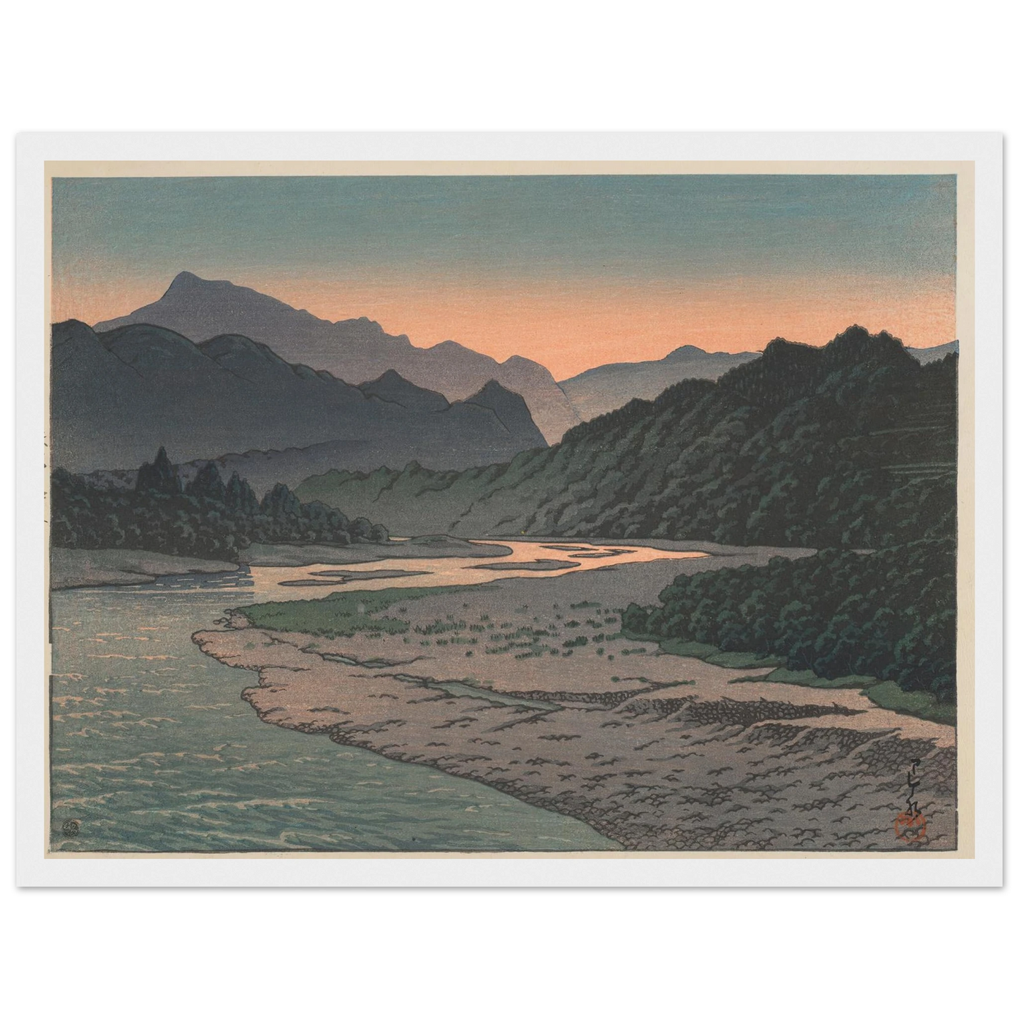 Chichibu Minano no yu (Evening at Minano, Chichibu) (1946) Art Print | Kawase Hasui - Framed Poster - 30x40 cm / 12x16″ - Black frame