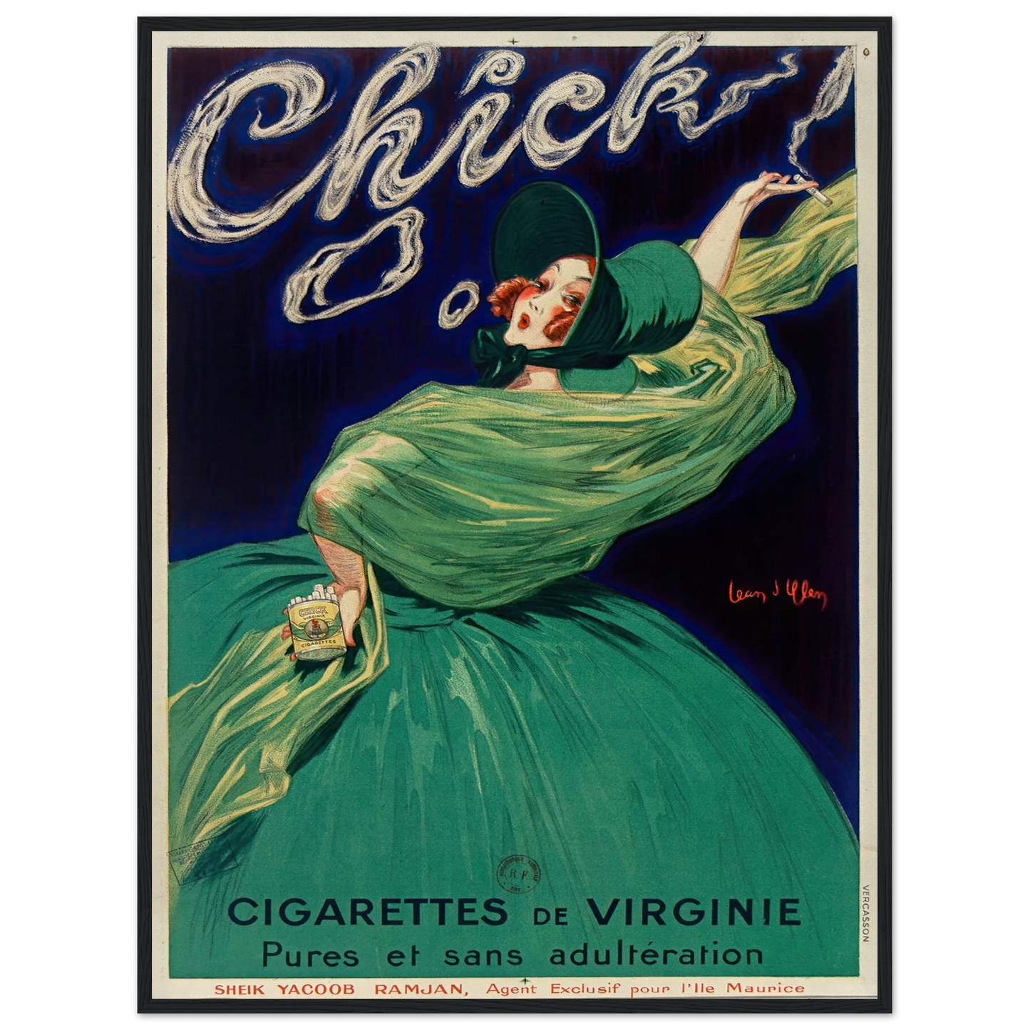 Chick cigarettes de Virginie pures et sans adultération (1925) Art Print | Jean Dylen - Framed Poster - 45x60 cm / 18x24″ - Black frame