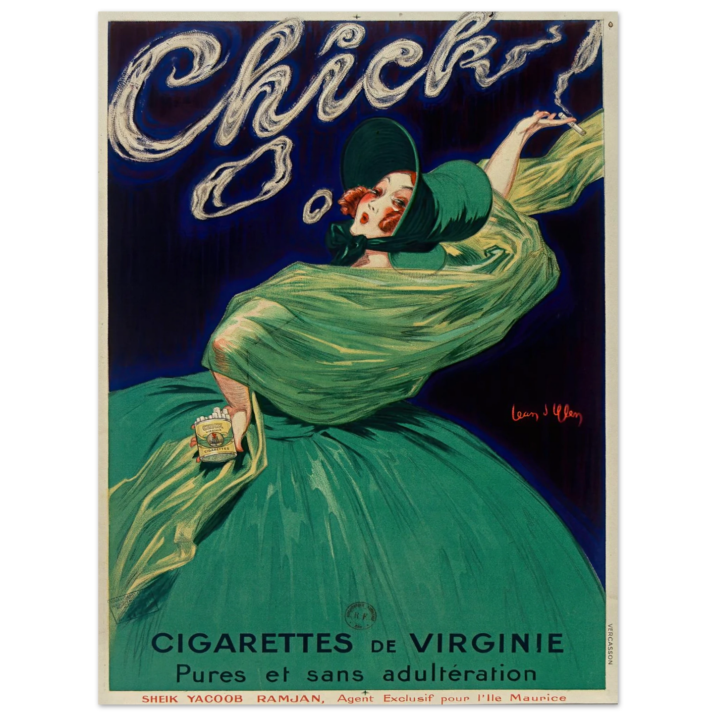 Chick cigarettes de Virginie pures et sans adultération (1925) Art Print | Jean Dylen - Framed Poster - 45x60 cm / 18x24″ - Black frame