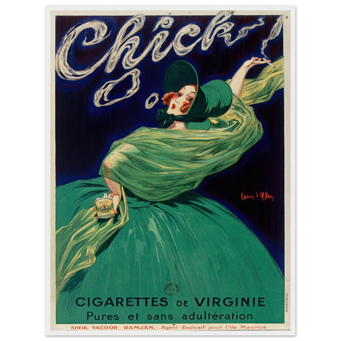 Chick cigarettes de Virginie pures et sans adultération (1925) Art Print | Jean Dylen - Framed Poster - 45x60 cm / 18x24″ - Black frame