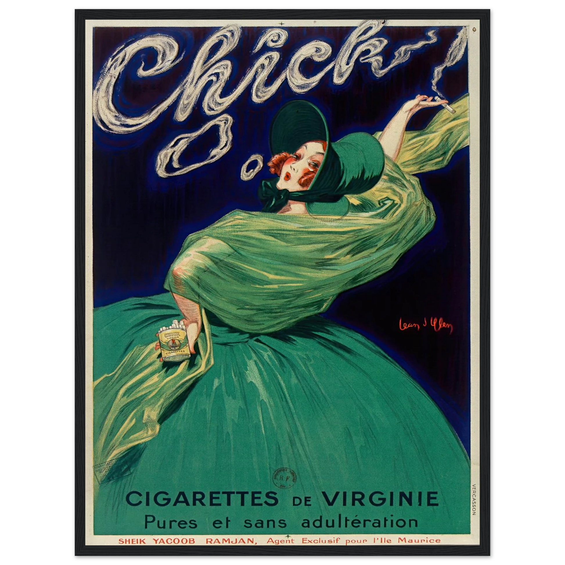 Chick cigarettes de Virginie pures et sans adultération (1925) Art Print | Jean Dylen - Framed Poster - 45x60 cm / 18x24″ - Black frame