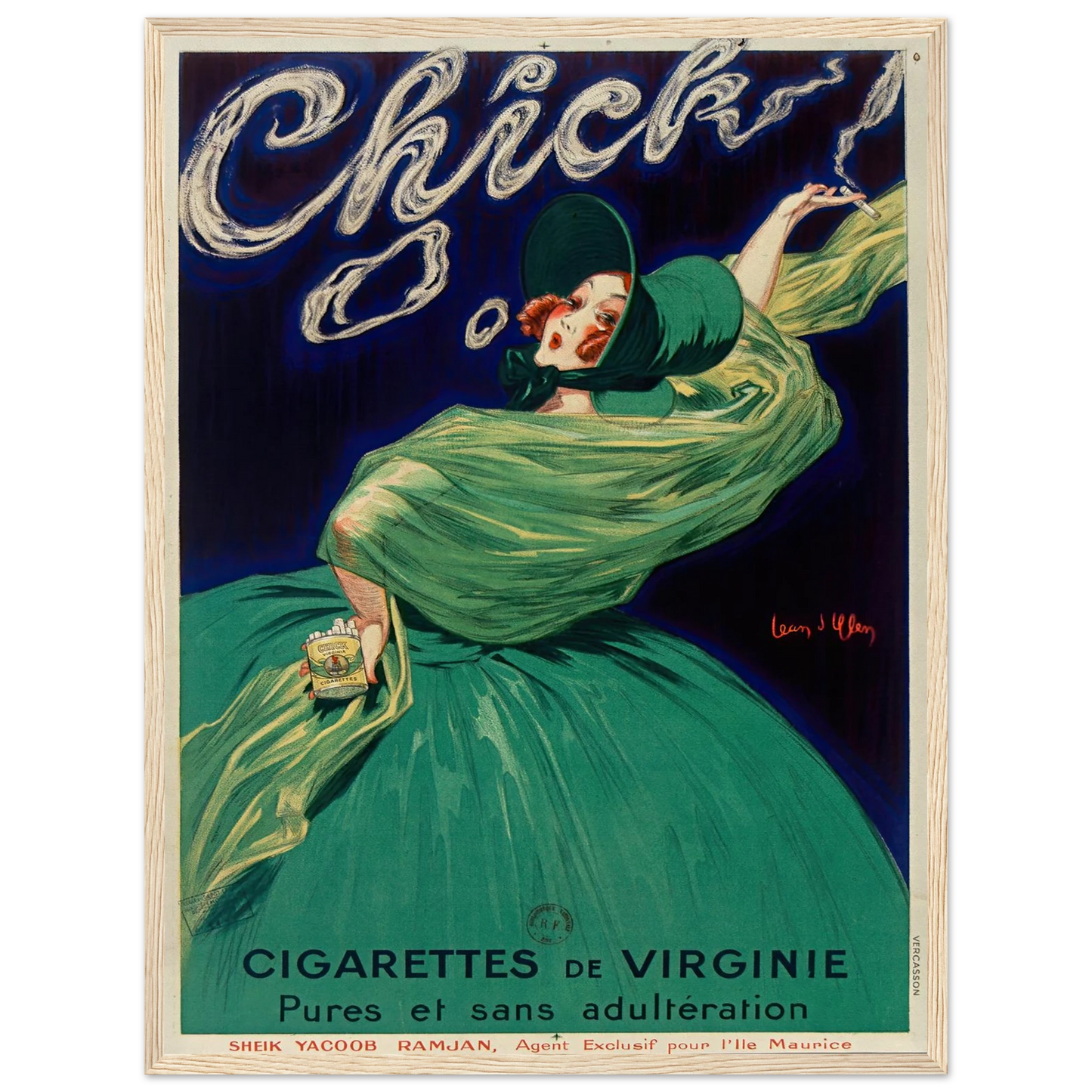Chick cigarettes de Virginie pures et sans adultération (1925) Art Print | Jean Dylen - Framed Poster - 45x60 cm / 18x24″ - Black frame