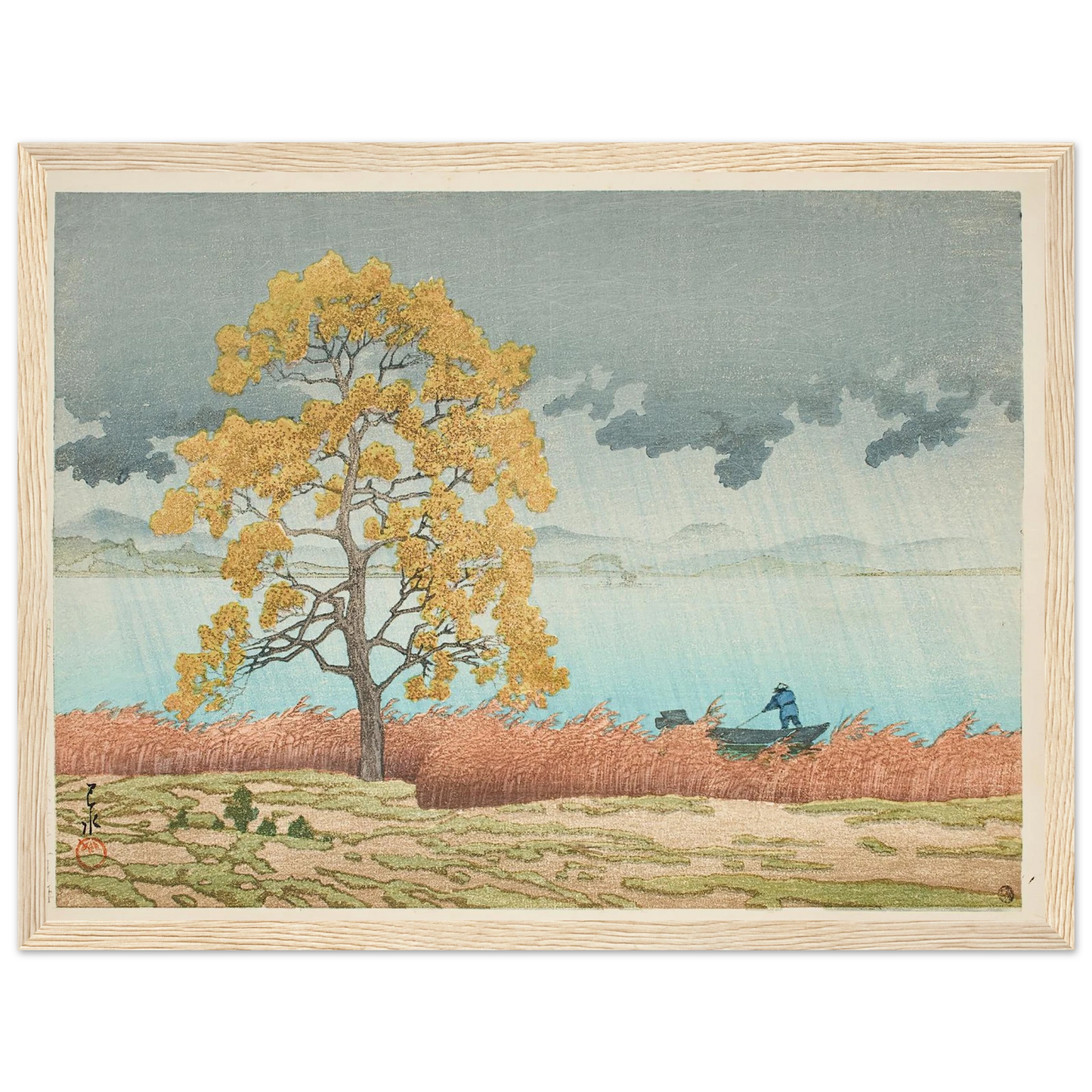 Chihan no ame (Matsue) (Lakeside Shower, Matsue) (1932) Art Print | Kawase Hasui - Framed Poster - 30x40 cm / 12x16″ - Black frame