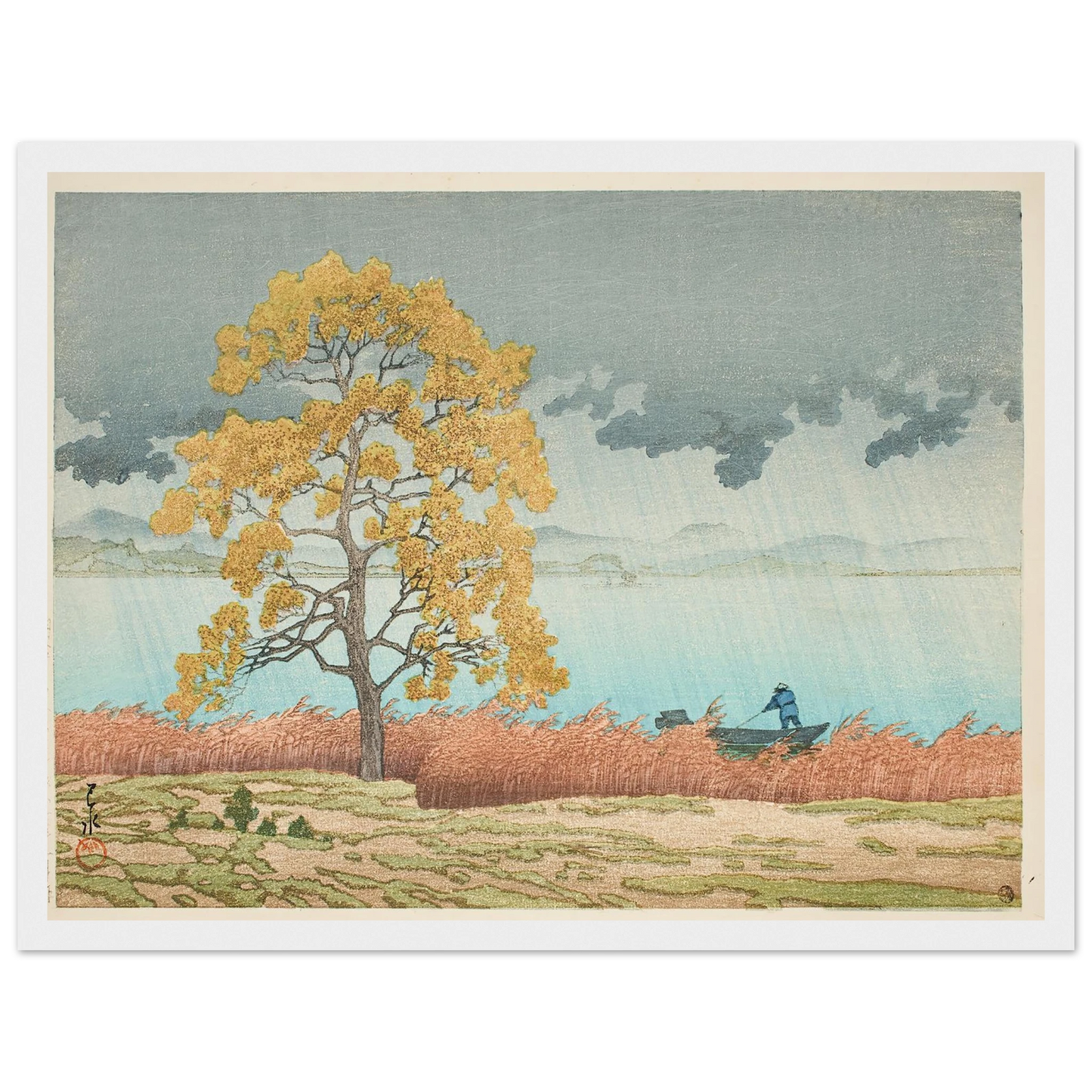 Chihan no ame (Matsue) (Lakeside Shower, Matsue) (1932) Art Print | Kawase Hasui - Framed Poster - 30x40 cm / 12x16″ - Black frame