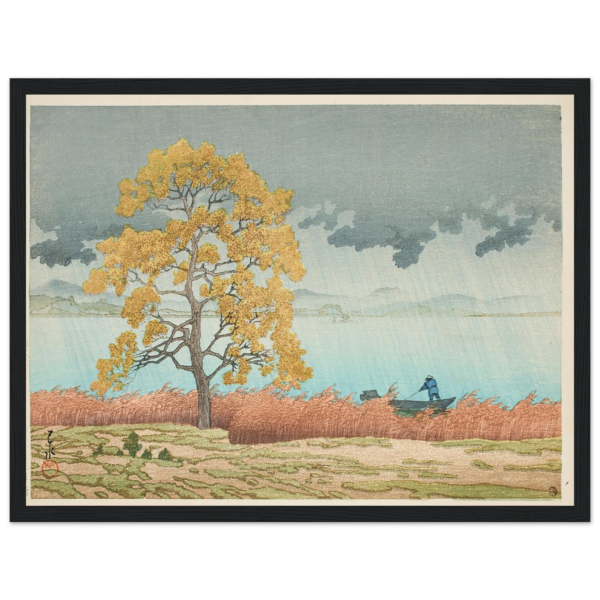 Chihan no ame (Matsue) (Lakeside Shower, Matsue) (1932) Art Print | Kawase Hasui - Framed Poster - 30x40 cm / 12x16″ - Black frame