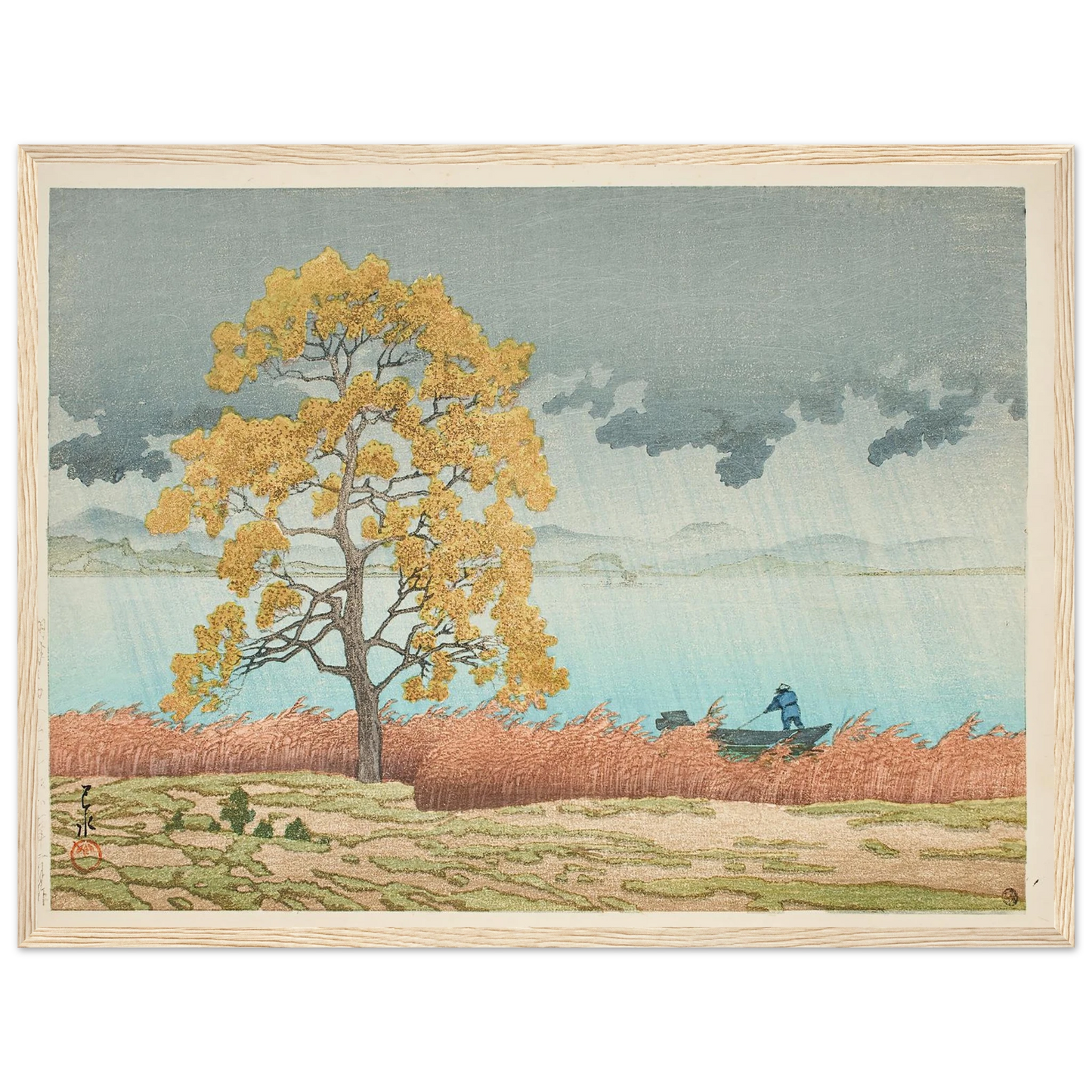 Chihan no ame (Matsue) (Lakeside Shower, Matsue) (1932) Art Print | Kawase Hasui - Framed Poster - 30x40 cm / 12x16″ - Black frame