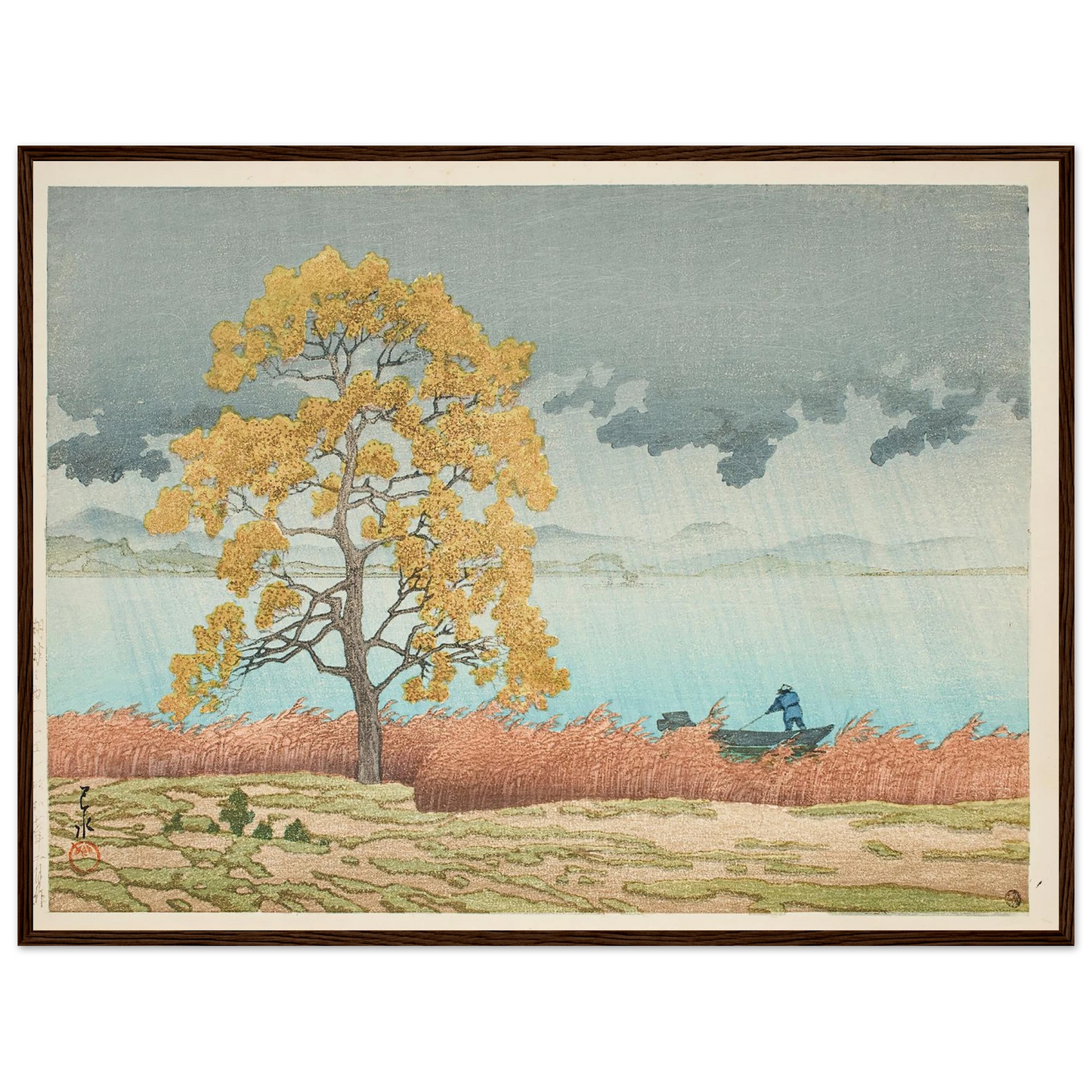 Chihan no ame (Matsue) (Lakeside Shower, Matsue) (1932) Art Print | Kawase Hasui - Framed Poster - 30x40 cm / 12x16″ - Black frame