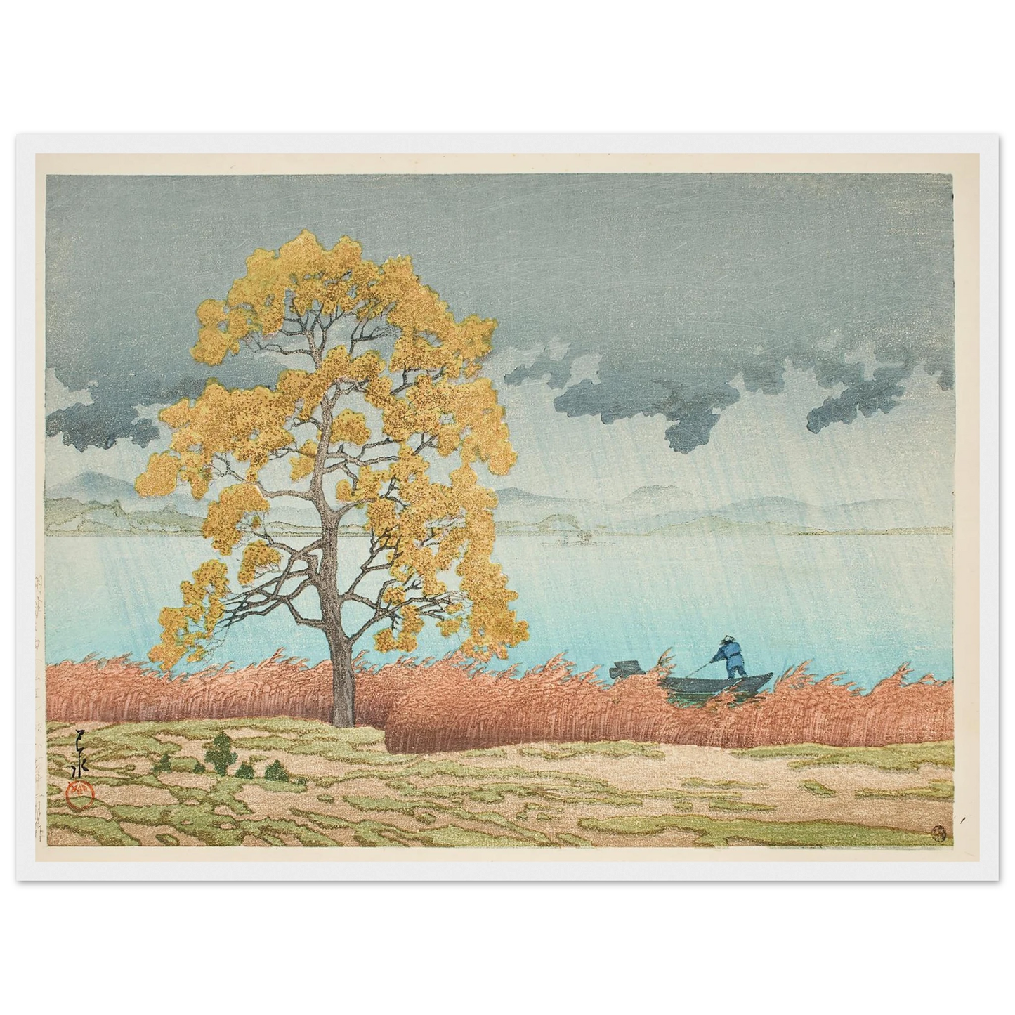 Chihan no ame (Matsue) (Lakeside Shower, Matsue) (1932) Art Print | Kawase Hasui - Framed Poster - 30x40 cm / 12x16″ - Black frame