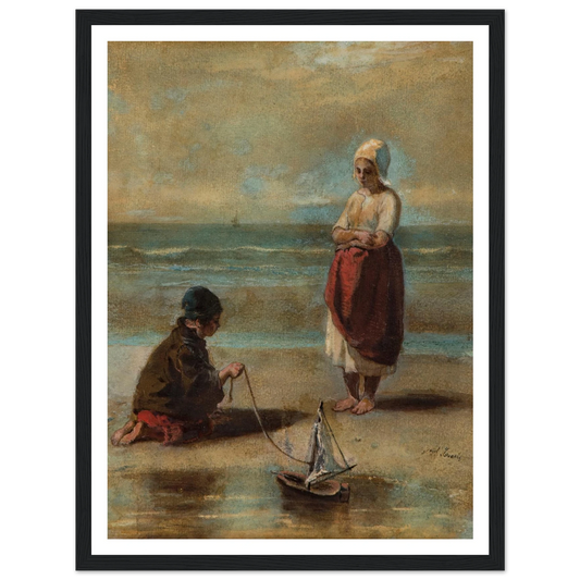 Children at the Seashore (1860s) Art Print | Jozef Israels - Framed Poster - 30x40 cm / 12x16″ - Black frame