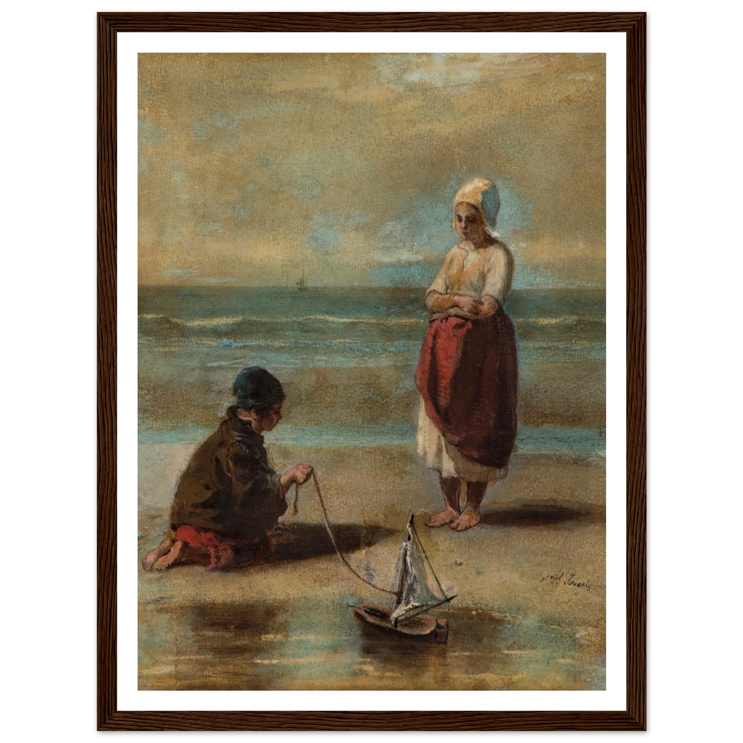 Children at the Seashore (1860s) Art Print | Jozef Israels - Framed Poster - 30x40 cm / 12x16″ - Black frame