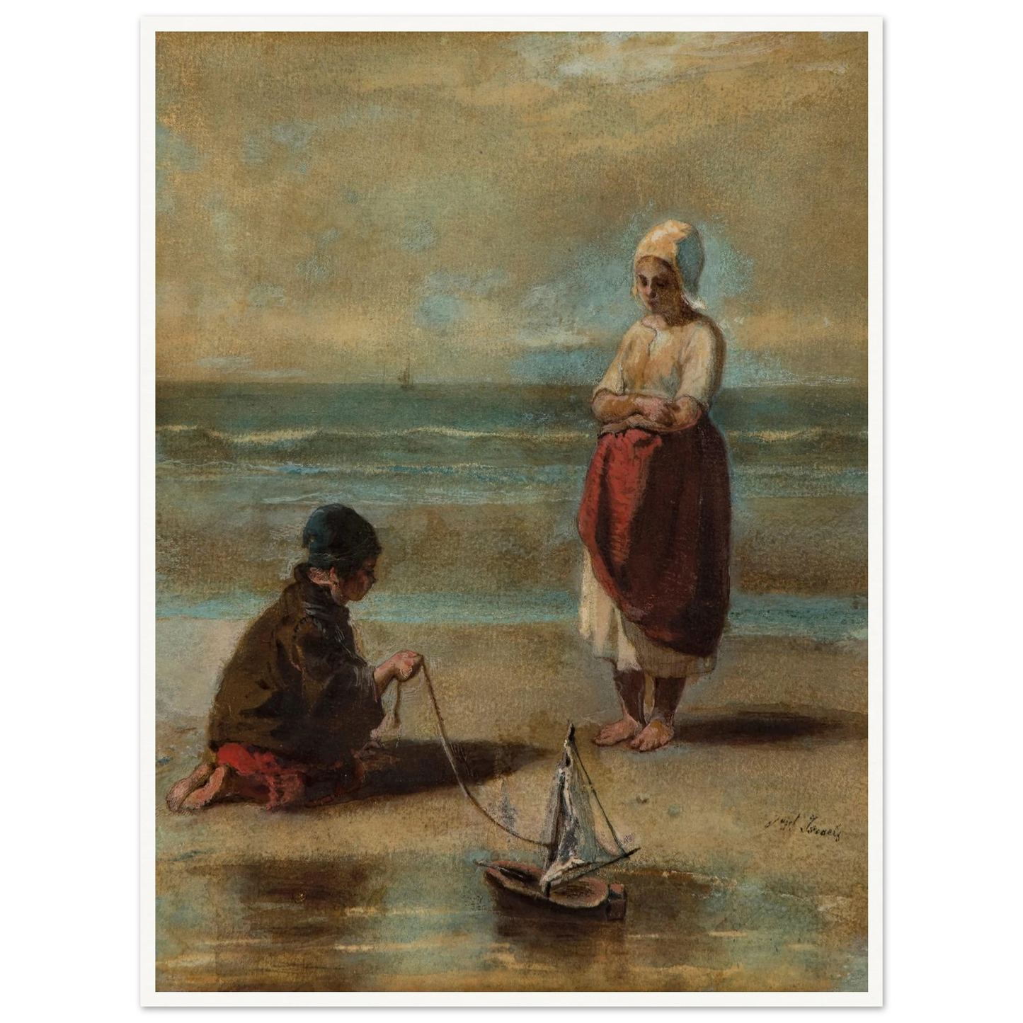Children at the Seashore (1860s) Art Print | Jozef Israels - Framed Poster - 30x40 cm / 12x16″ - Black frame