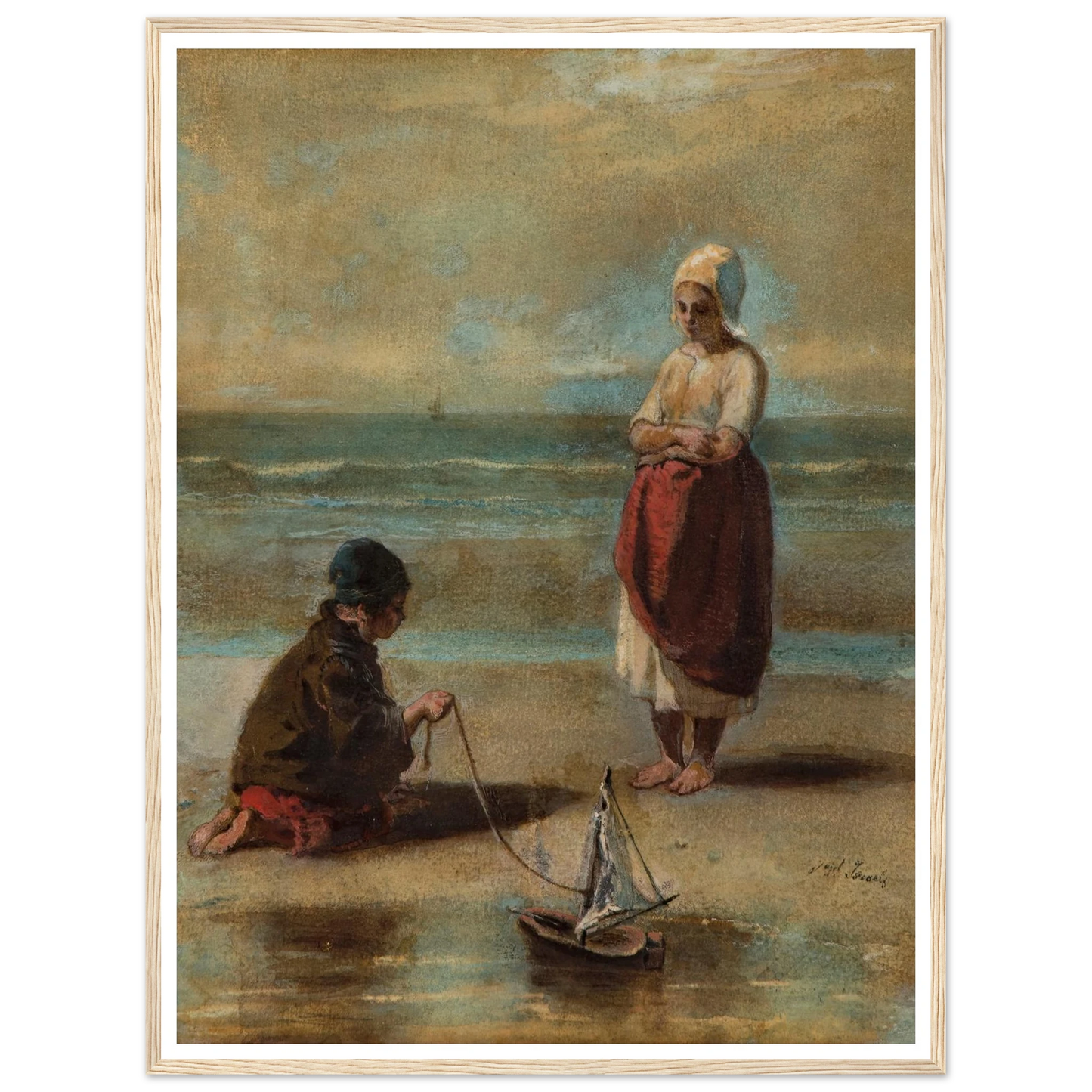 Children at the Seashore (1860s) Art Print | Jozef Israels - Framed Poster - 30x40 cm / 12x16″ - Black frame