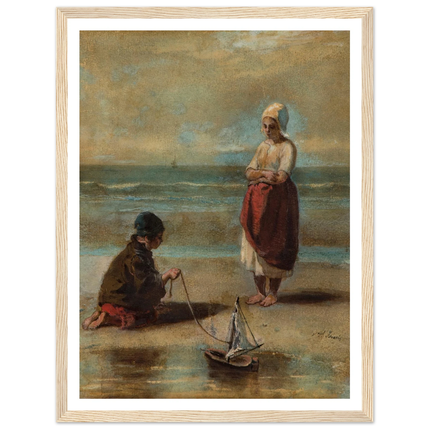 Children at the Seashore (1860s) Art Print | Jozef Israels - Framed Poster - 30x40 cm / 12x16″ - Black frame