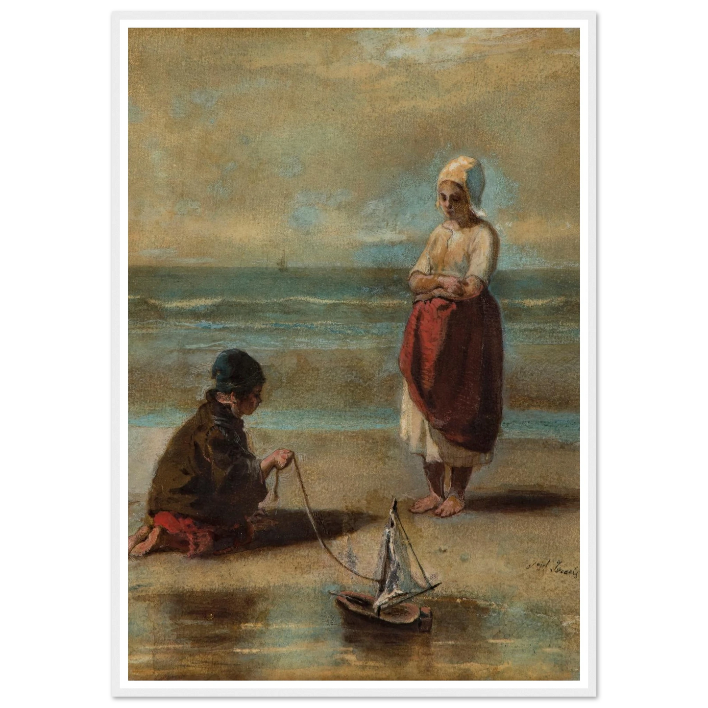 Children at the Seashore (1860s) Art Print | Jozef Israels - Framed Poster - 30x40 cm / 12x16″ - Black frame