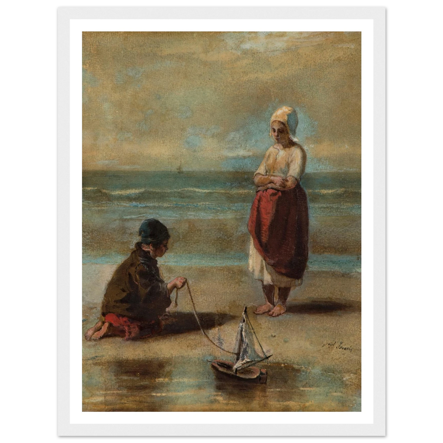 Children at the Seashore (1860s) Art Print | Jozef Israels - Framed Poster - 30x40 cm / 12x16″ - Black frame