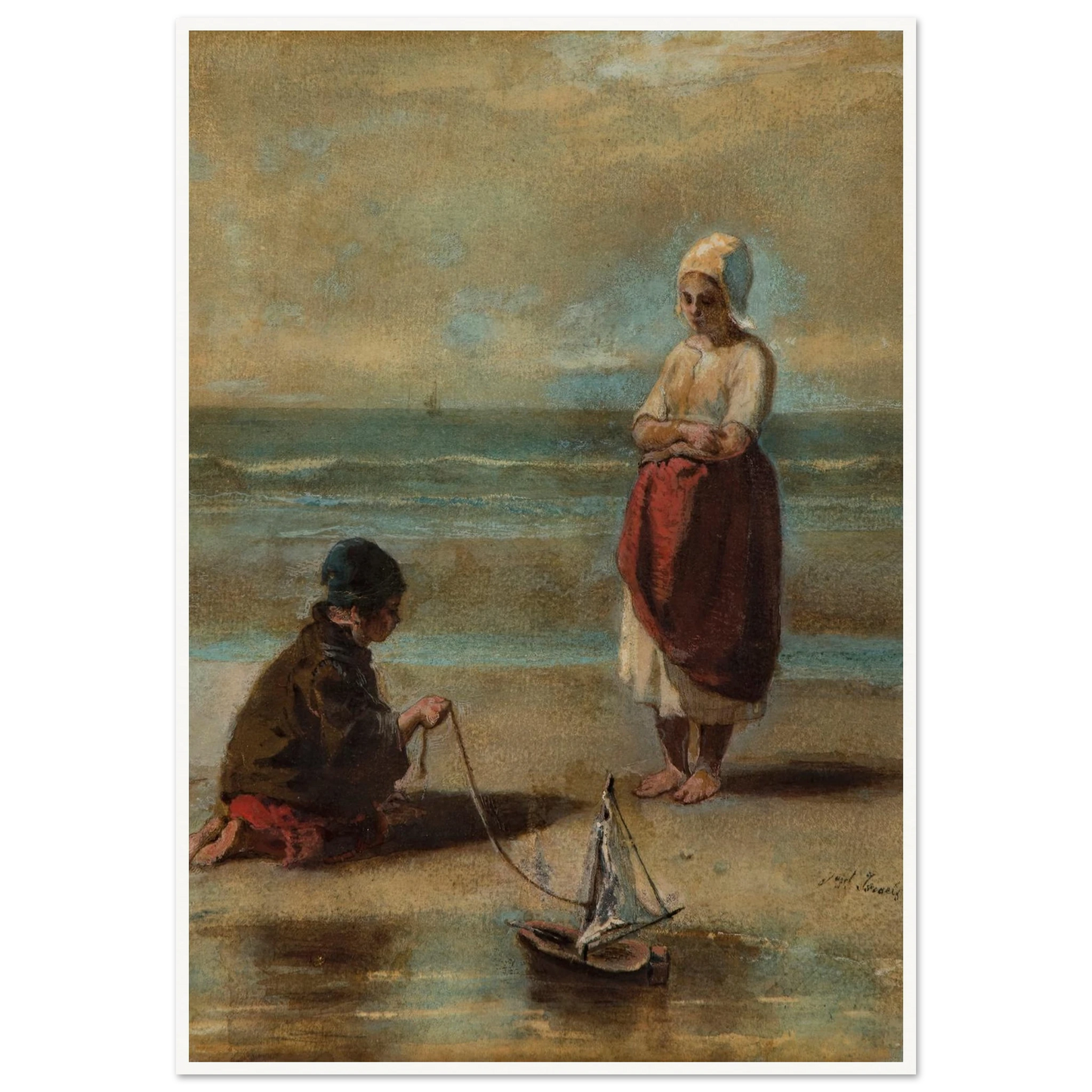 Children at the Seashore (1860s) Art Print | Jozef Israels - Framed Poster - 30x40 cm / 12x16″ - Black frame