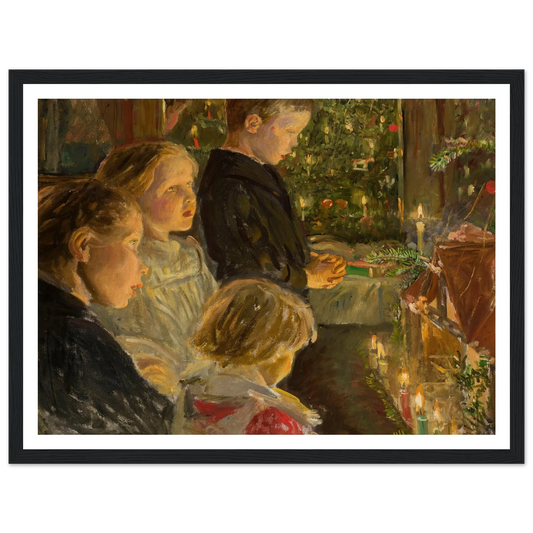 Children by the Christmas tree - Framed Poster - 30x40 cm / 12x16″ - Black frame