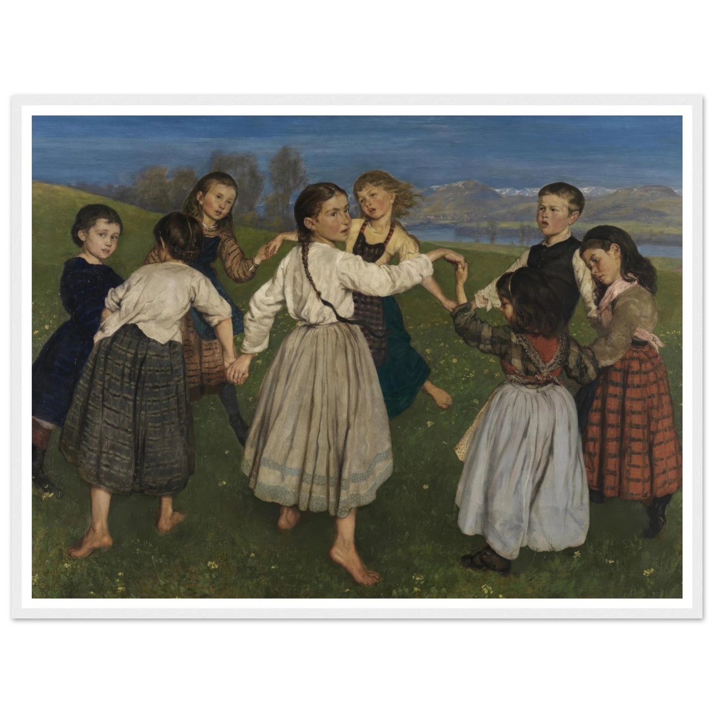 Children dancing in a Ring (1872) Art Print | Hans Thoma - Framed Poster - 30x40 cm / 12x16″ - Black frame