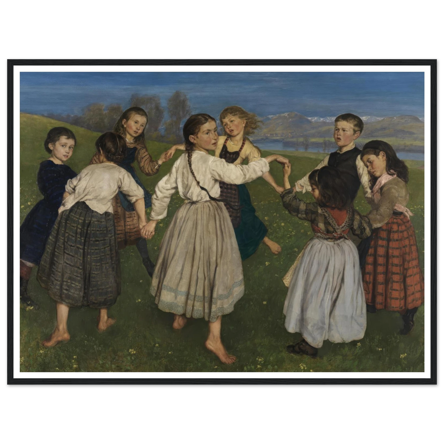 Children dancing in a Ring (1872) Art Print | Hans Thoma - Framed Poster - 30x40 cm / 12x16″ - Black frame