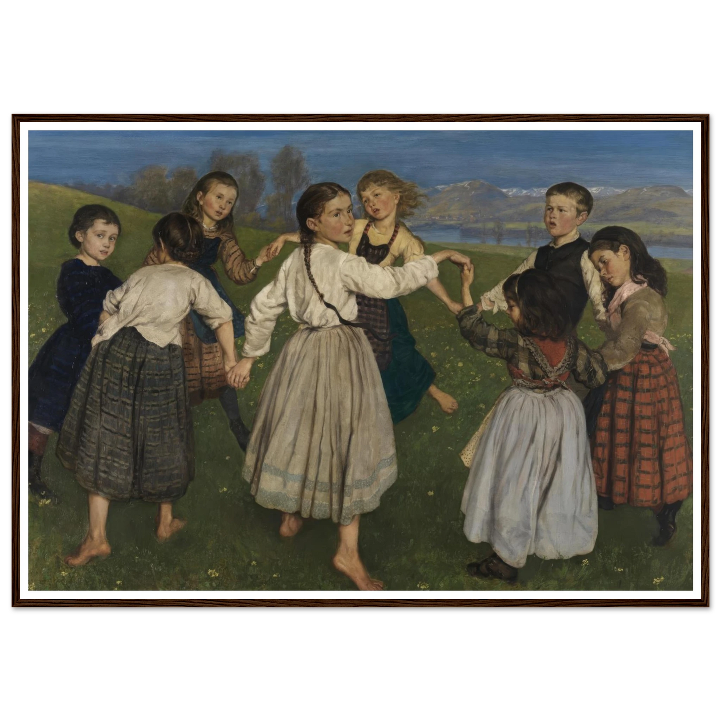 Children dancing in a Ring (1872) Art Print | Hans Thoma - Framed Poster - 30x40 cm / 12x16″ - Black frame