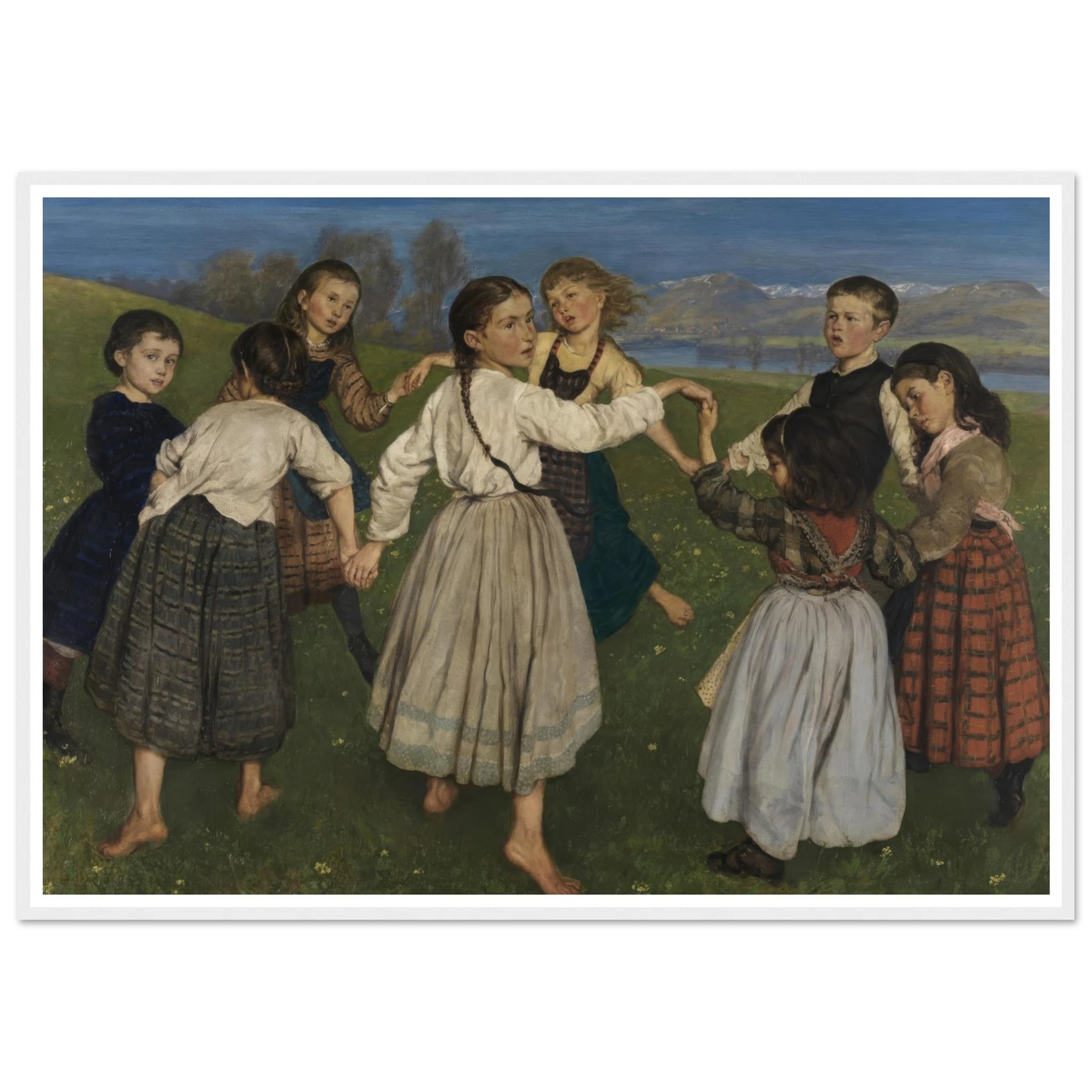 Children dancing in a Ring (1872) Art Print | Hans Thoma - Framed Poster - 30x40 cm / 12x16″ - Black frame