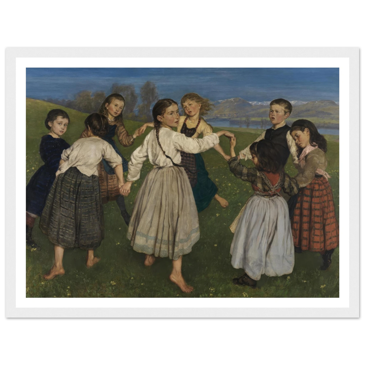 Children dancing in a Ring (1872) Art Print | Hans Thoma - Framed Poster - 30x40 cm / 12x16″ - Black frame