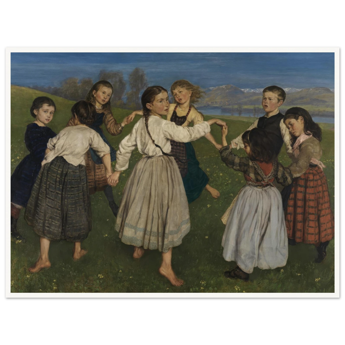 Children dancing in a Ring (1872) Art Print | Hans Thoma - Framed Poster - 30x40 cm / 12x16″ - Black frame