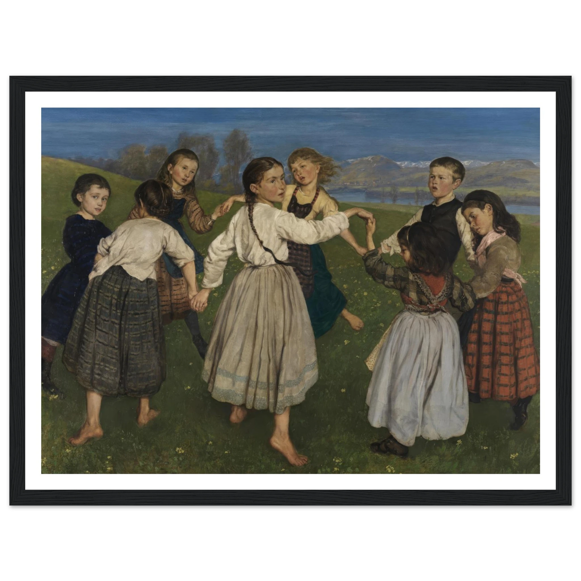 Children dancing in a Ring (1872) Art Print | Hans Thoma - Framed Poster - 30x40 cm / 12x16″ - Black frame