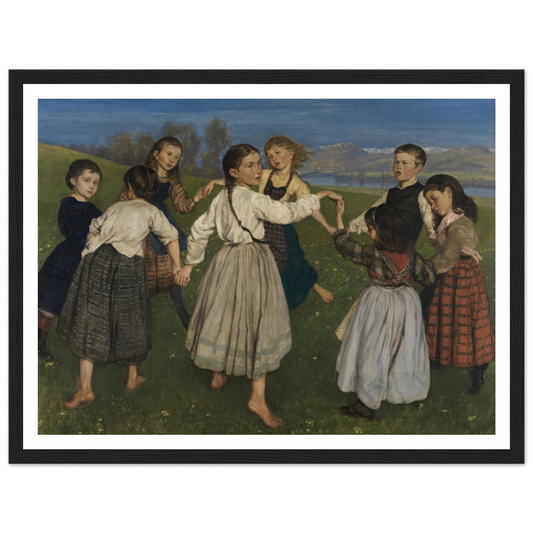 Children dancing in a Ring (1872) Art Print | Hans Thoma - Framed Poster - 30x40 cm / 12x16″ - Black frame