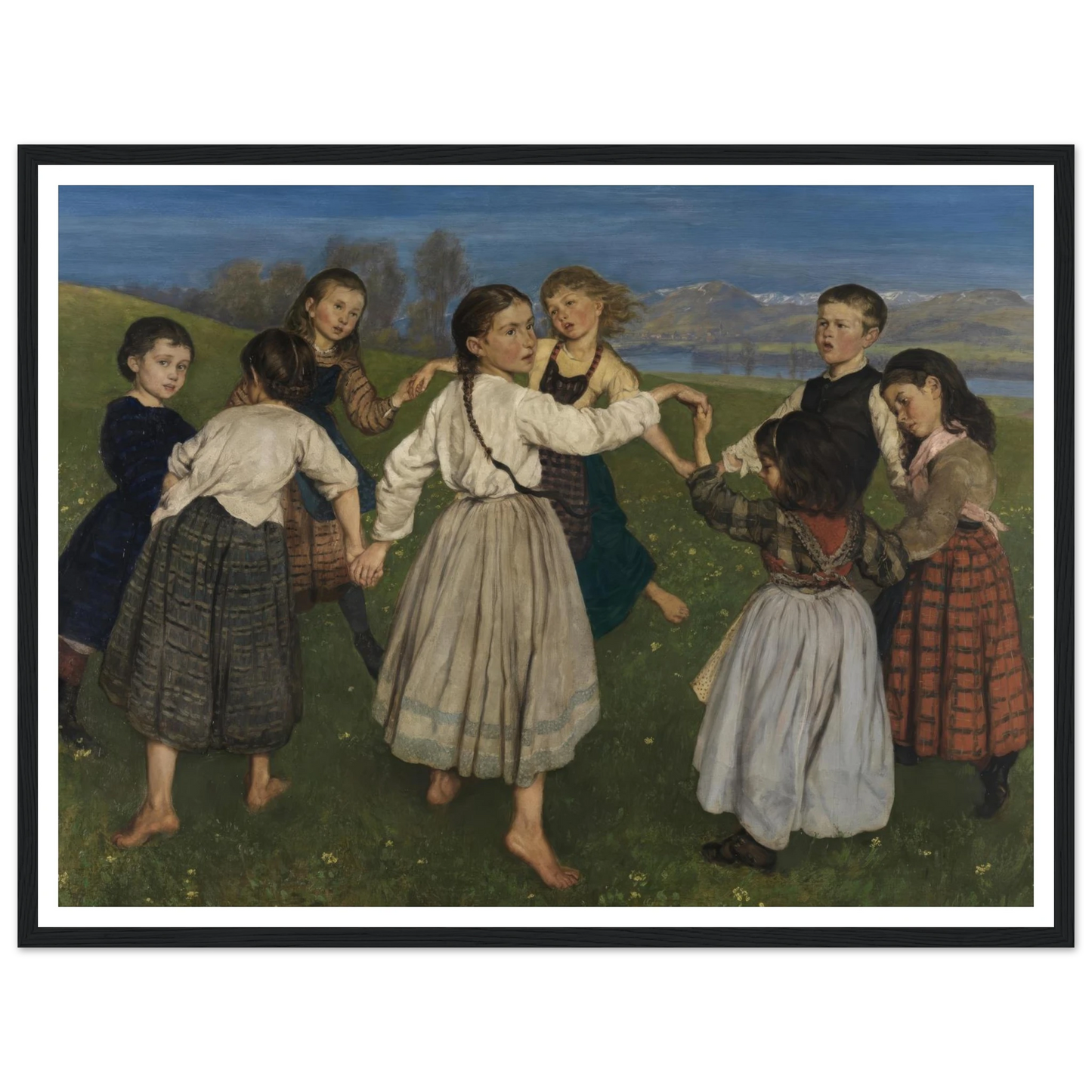 Children dancing in a Ring (1872) Art Print | Hans Thoma - Framed Poster - 30x40 cm / 12x16″ - Black frame