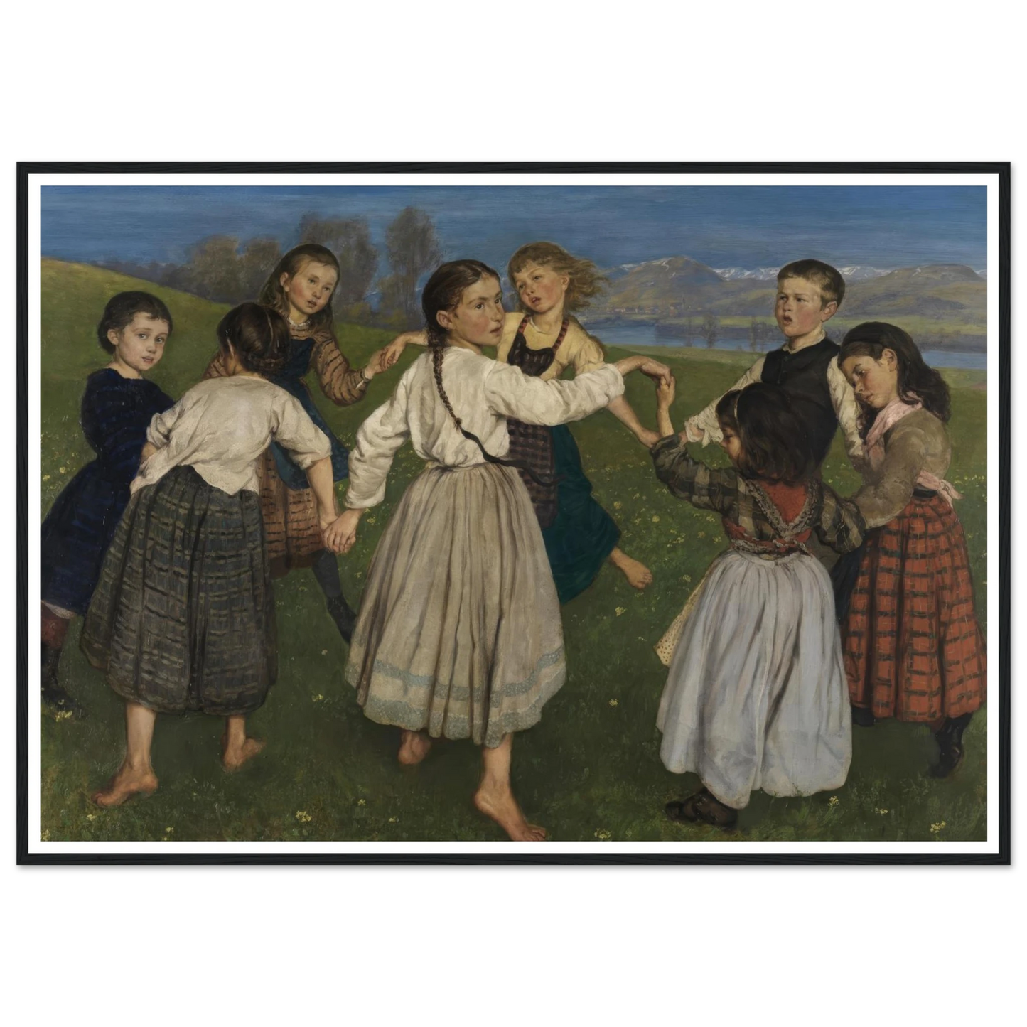 Children dancing in a Ring (1872) Art Print | Hans Thoma - Framed Poster - 30x40 cm / 12x16″ - Black frame