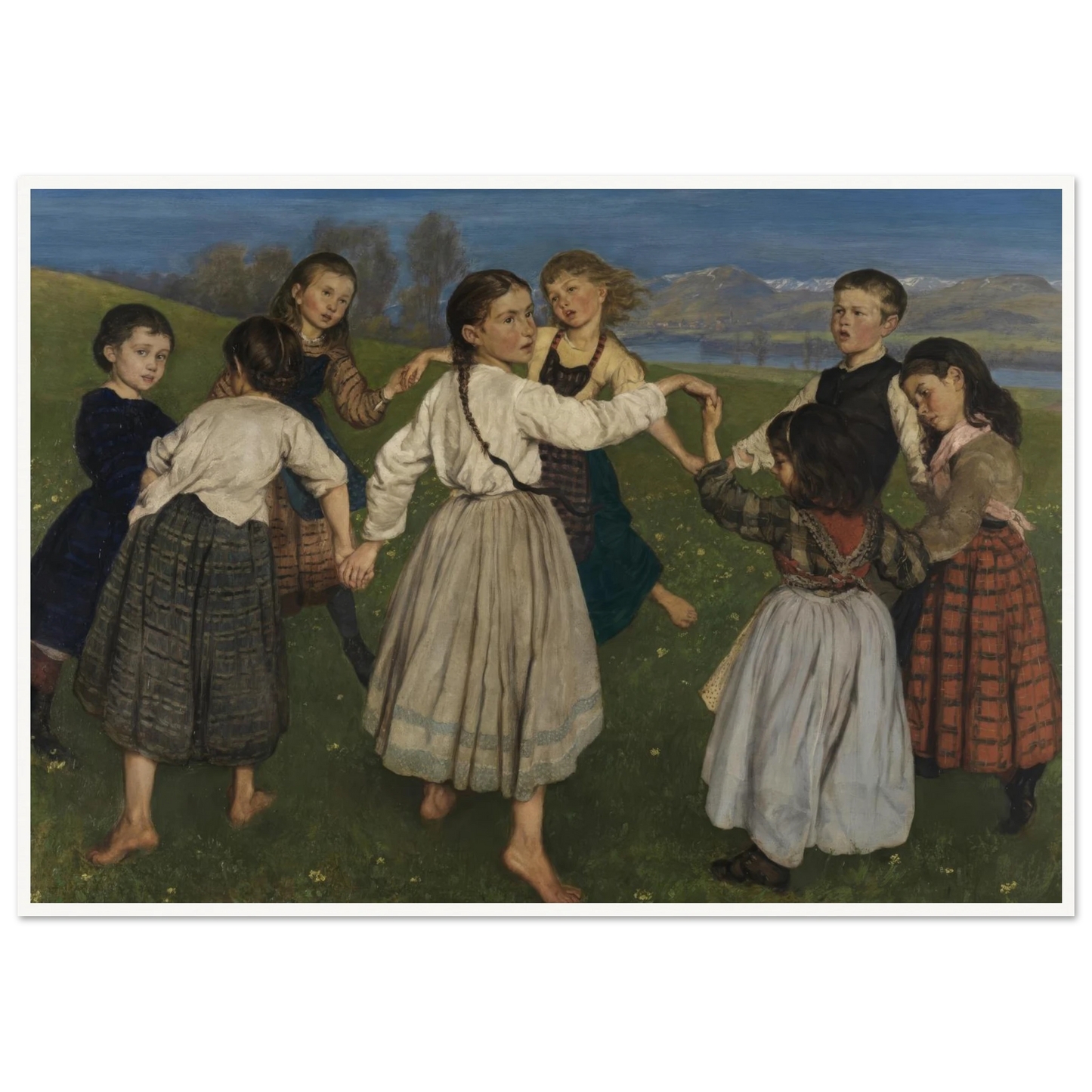 Children dancing in a Ring (1872) Art Print | Hans Thoma - Framed Poster - 30x40 cm / 12x16″ - Black frame