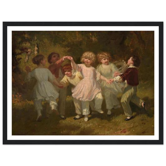 Children Playing in a Park (c. 1860) Art Print | Hugues Merle - Framed Poster - 30x40 cm / 12x16″ - Black frame