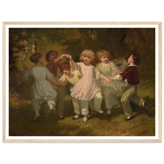 Children Playing in a Park (c. 1860) Art Print | Hugues Merle - Framed Poster - 30x40 cm / 12x16″ - Black frame