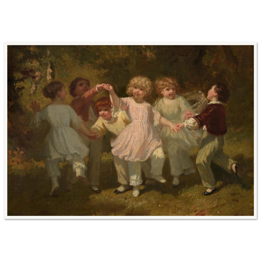 Children Playing in a Park (c. 1860) Art Print | Hugues Merle - Framed Poster - 30x40 cm / 12x16″ - Black frame