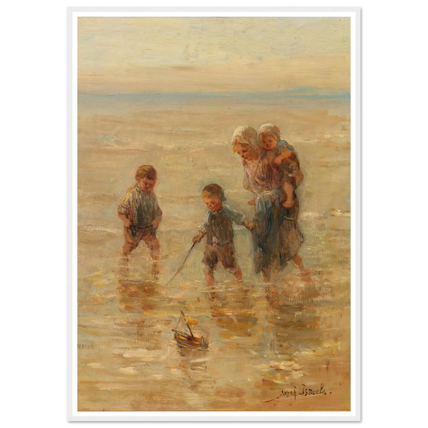 Children playing in the surf Art Print | Jozef Israels - Framed Poster - 30x40 cm / 12x16″ - Black frame