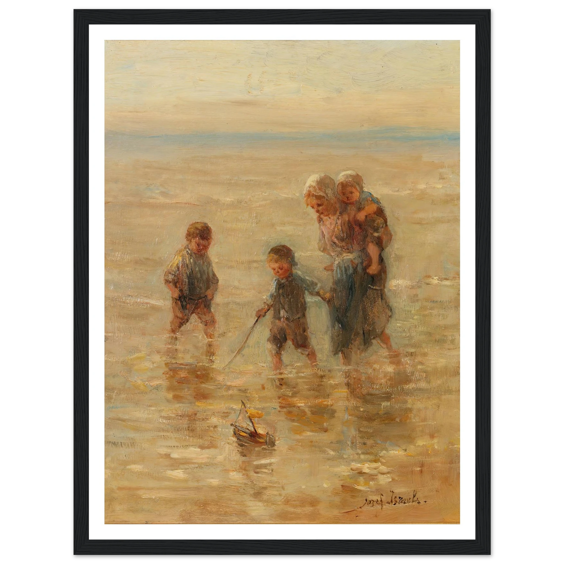 Children playing in the surf Art Print | Jozef Israels - Framed Poster - 30x40 cm / 12x16″ - Black frame