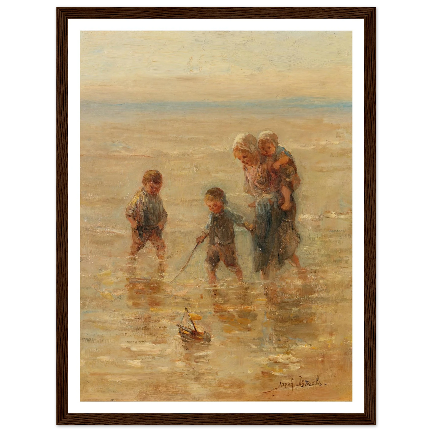 Children playing in the surf Art Print | Jozef Israels - Framed Poster - 30x40 cm / 12x16″ - Black frame