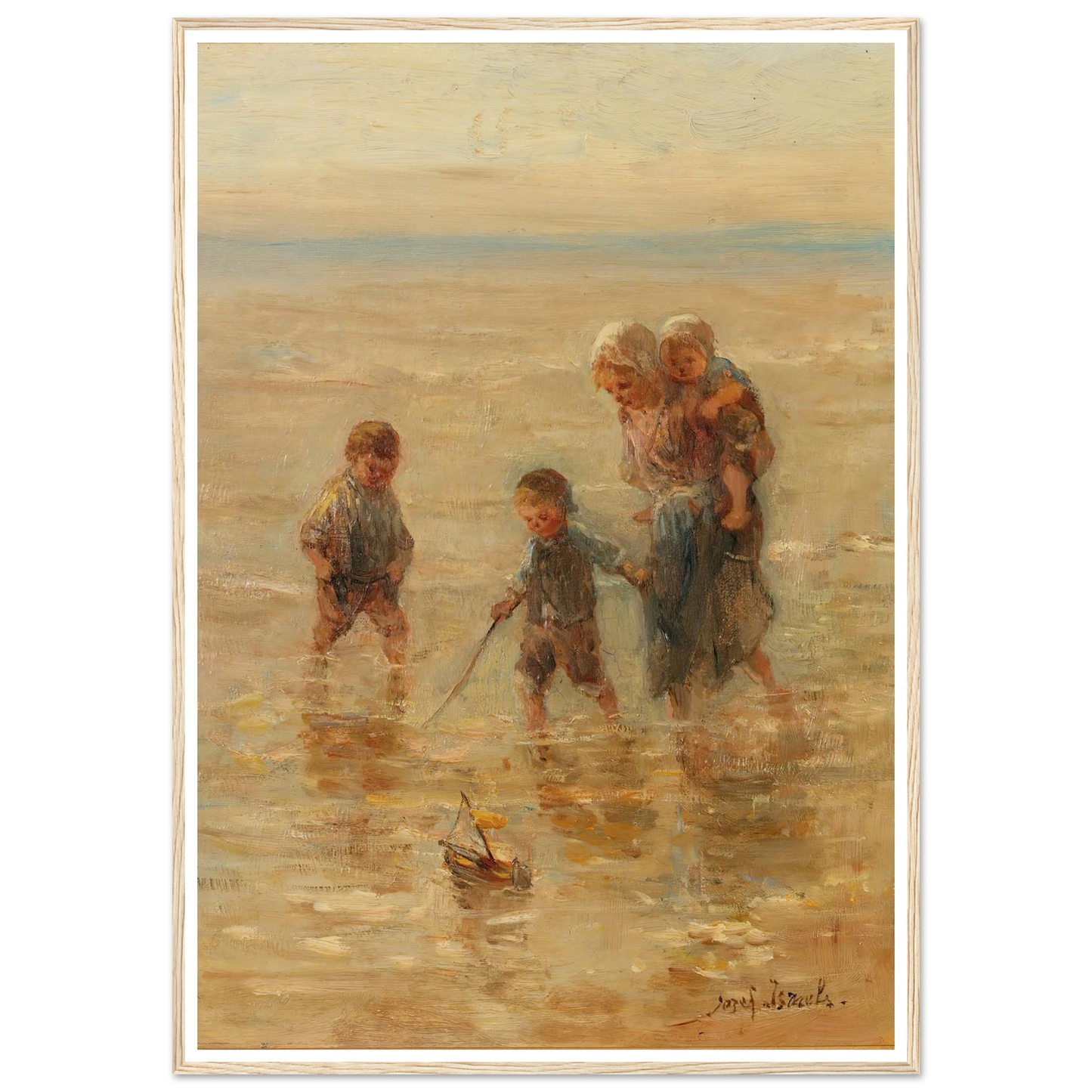 Children playing in the surf Art Print | Jozef Israels - Framed Poster - 30x40 cm / 12x16″ - Black frame