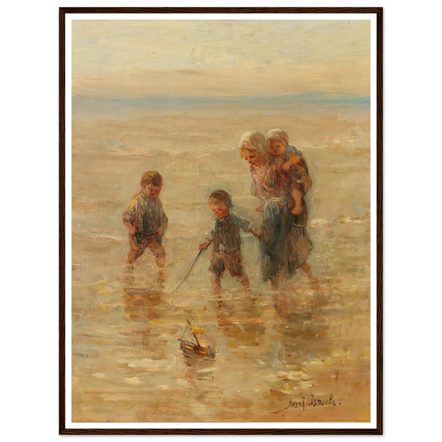 Children playing in the surf Art Print | Jozef Israels - Framed Poster - 30x40 cm / 12x16″ - Black frame