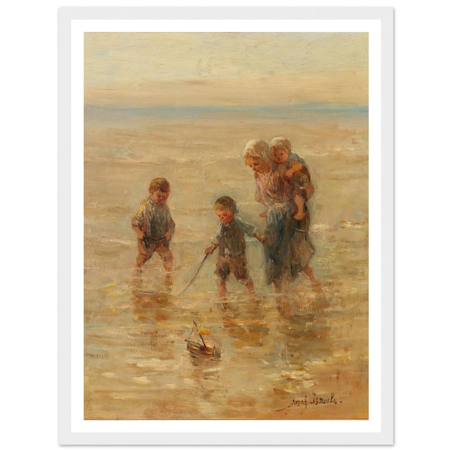 Children playing in the surf Art Print | Jozef Israels - Framed Poster - 30x40 cm / 12x16″ - Black frame