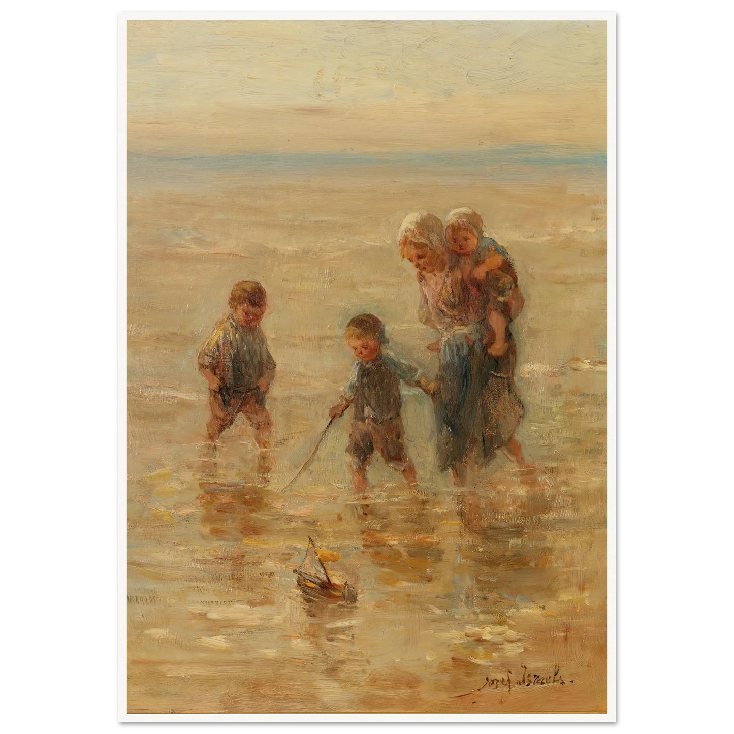 Children playing in the surf Art Print | Jozef Israels - Framed Poster - 30x40 cm / 12x16″ - Black frame
