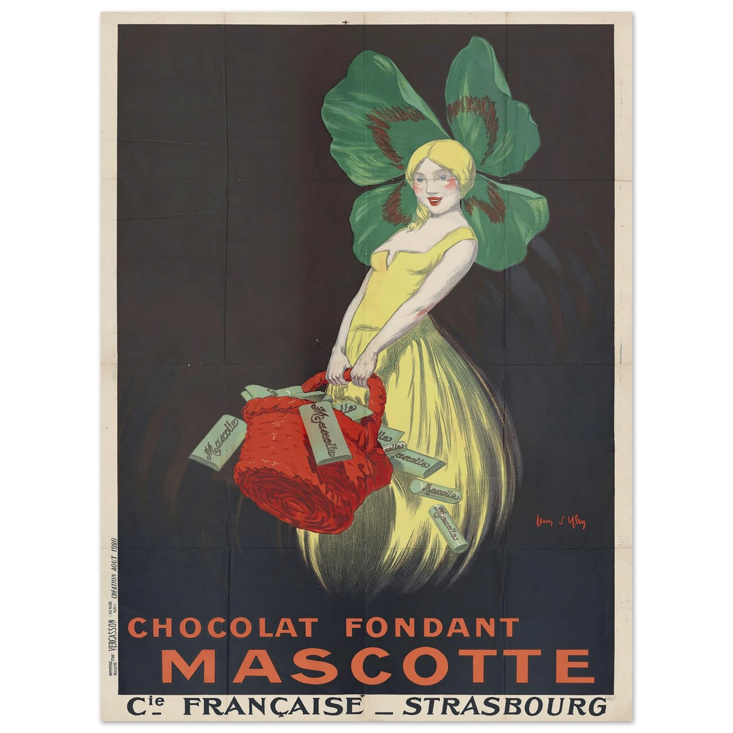 Chocolat fondant Mascotte. Compagnie française, Strasbourg (1920) Art Print | Jean Dylen - Framed Poster - 30x40 cm / 12x16″ - Black frame
