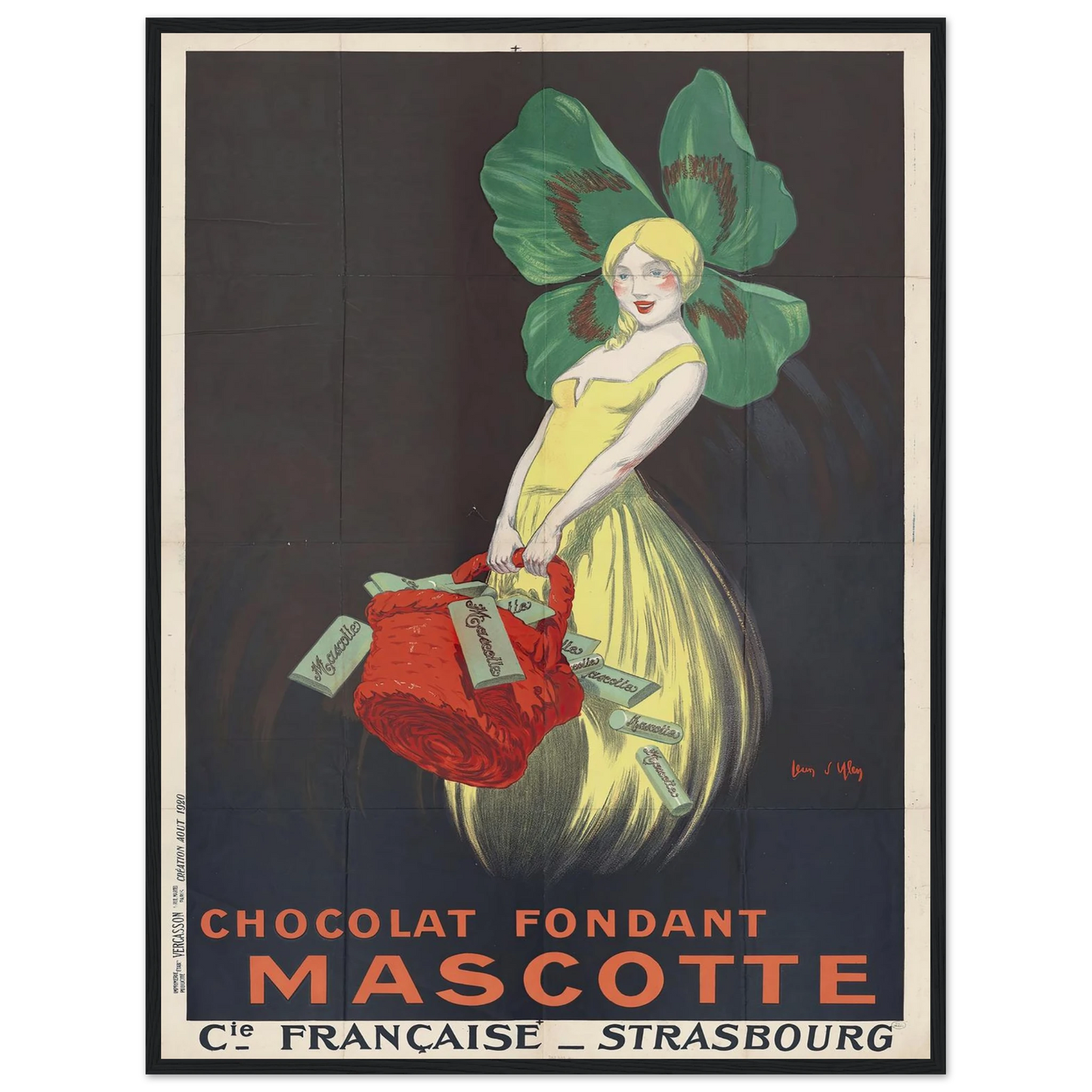 Chocolat fondant Mascotte. Compagnie française, Strasbourg (1920) Art Print | Jean Dylen - Framed Poster - 30x40 cm / 12x16″ - Black frame
