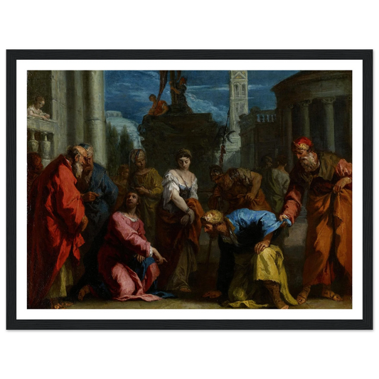 Christ and the Woman Taken in Adultery (1720s) Art Print | Sebastiano Ricci - Framed Poster - 30x40 cm / 12x16″ - Black frame